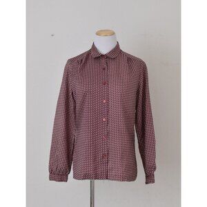 Vintage 80s Burgundy Ditsy‎ Floral Polyester Button up Blouse by Panther